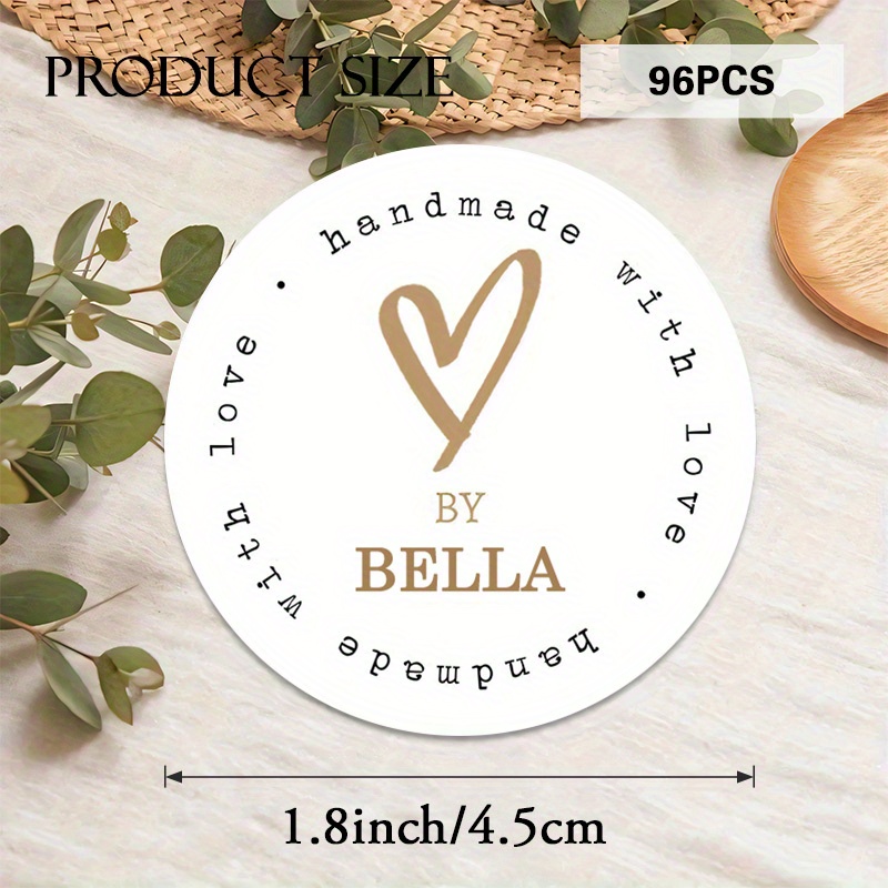 TEMU 48/96pcs Autocollants Ronds Personnalisés "Fait Main ", Design Cœur & Texte, Idéal pour Emballage de Cadeaux Artisanaux, Étiquetage DIY,