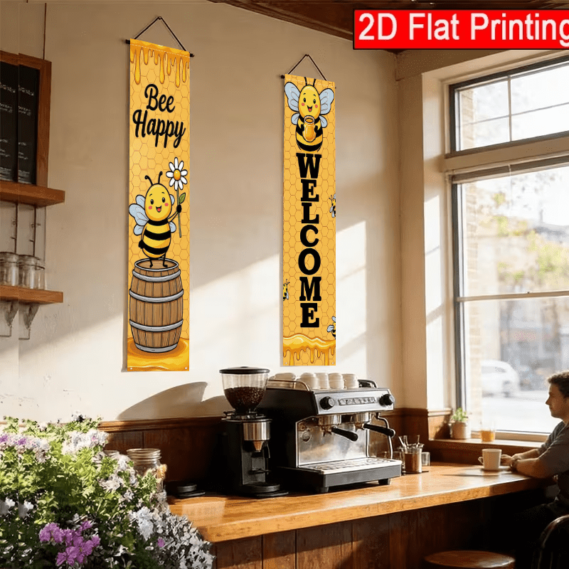 TEMU 2D Piatto - 2D Piatto - 2 pezzi 2D Piatto Banner a Tema dell'Api per Portico, 12X70.8 Pollici in Poliestere per Porta, Ape, Secchio di Miele e