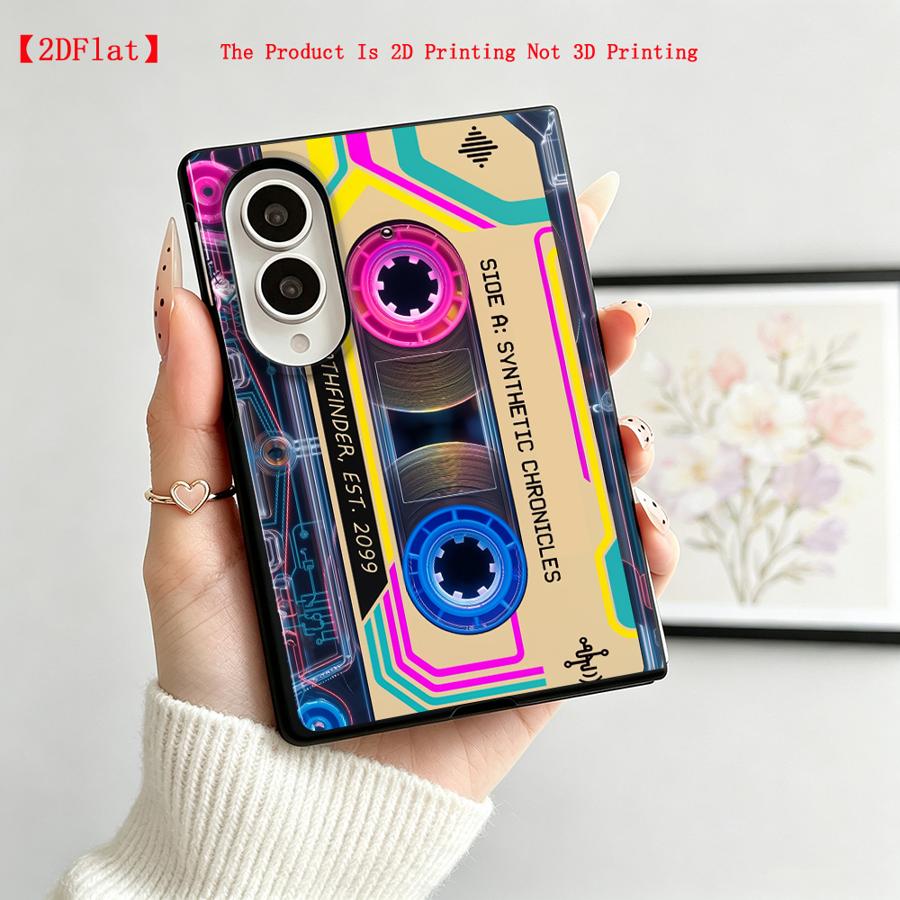 TEMU Phone Case - 2d Flat Phone Cover Case Suitable For For Galaxy Z Fold 8 Fold8 Neon Cassette Tape