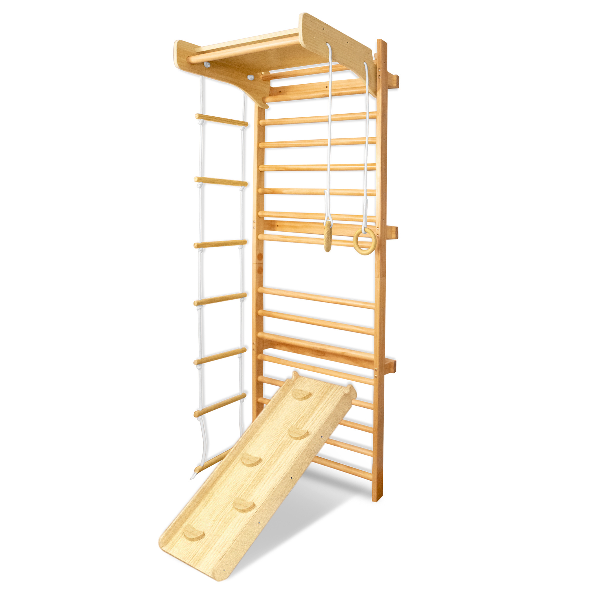 E-shop 215x82x6cm Indoor Klettergerüst Multifunktions-Wandstange Set, Holz-Gymnastikgerüst für Sportausrüstung