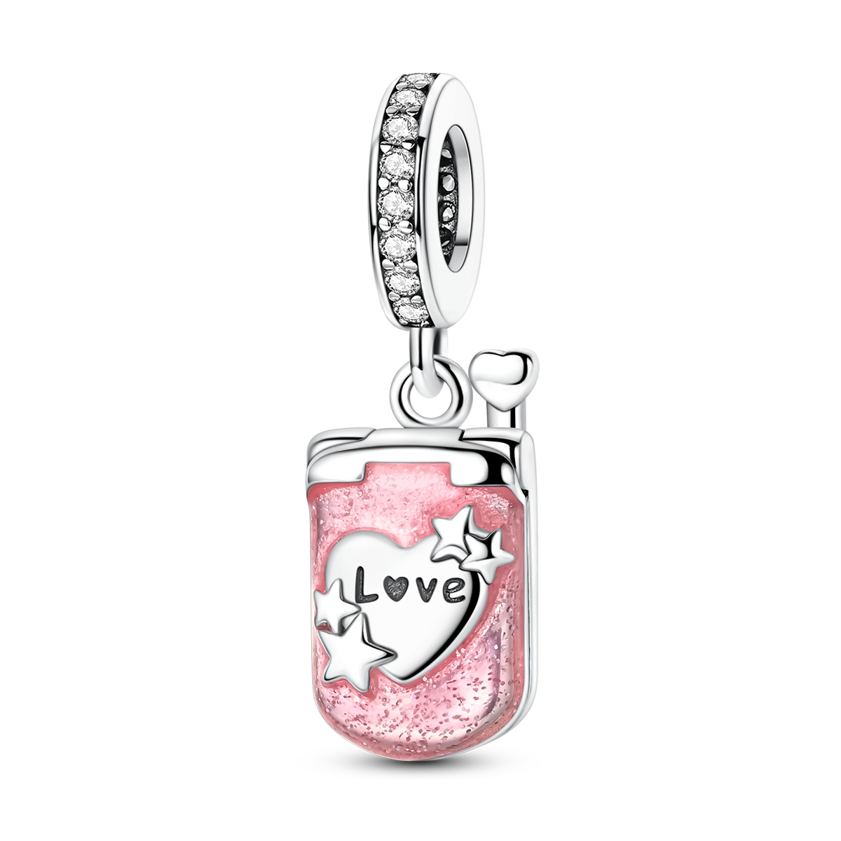 TEMU 1pc Silvery Plated Pink Cubic Synthetic Cubic Zirconiaia Flip Phone Design Charm Fit Original Bracelet Necklace Beads For Making Women Girl
