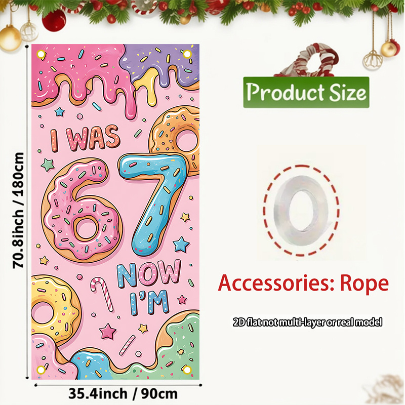TEMU 2d Flat, 2d Flat Banner, 1pc Funny 67th Birthday Card With Donuts, Very Suitable For Weddings, Birthdays, And Seasonal Porch Decorations ( Door