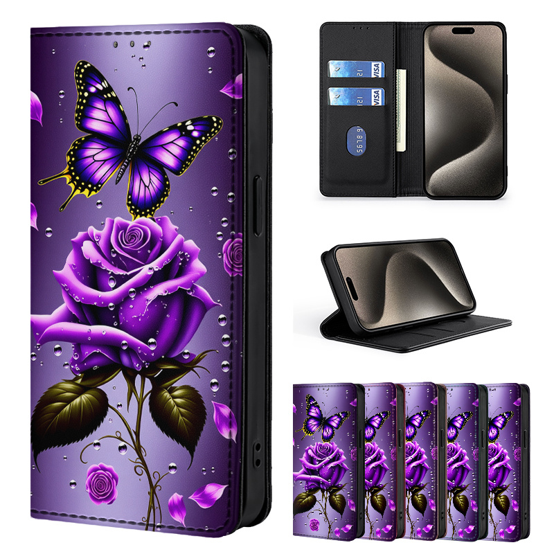 TEMU Phone Case - Colorful Painted Double-fold Edge, Faux Leather Flip Cover Creative Phone Case With Card Slot Anti-theft Stand Wallet, For Motorola