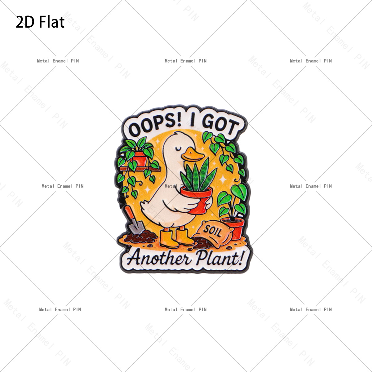 TEMU 2d Flat 1pc "oops! Another Plant!" Duck Enamel Pin, Parent Brooch, Cute Gardening Lapel Badge For Backpacks And Clothes