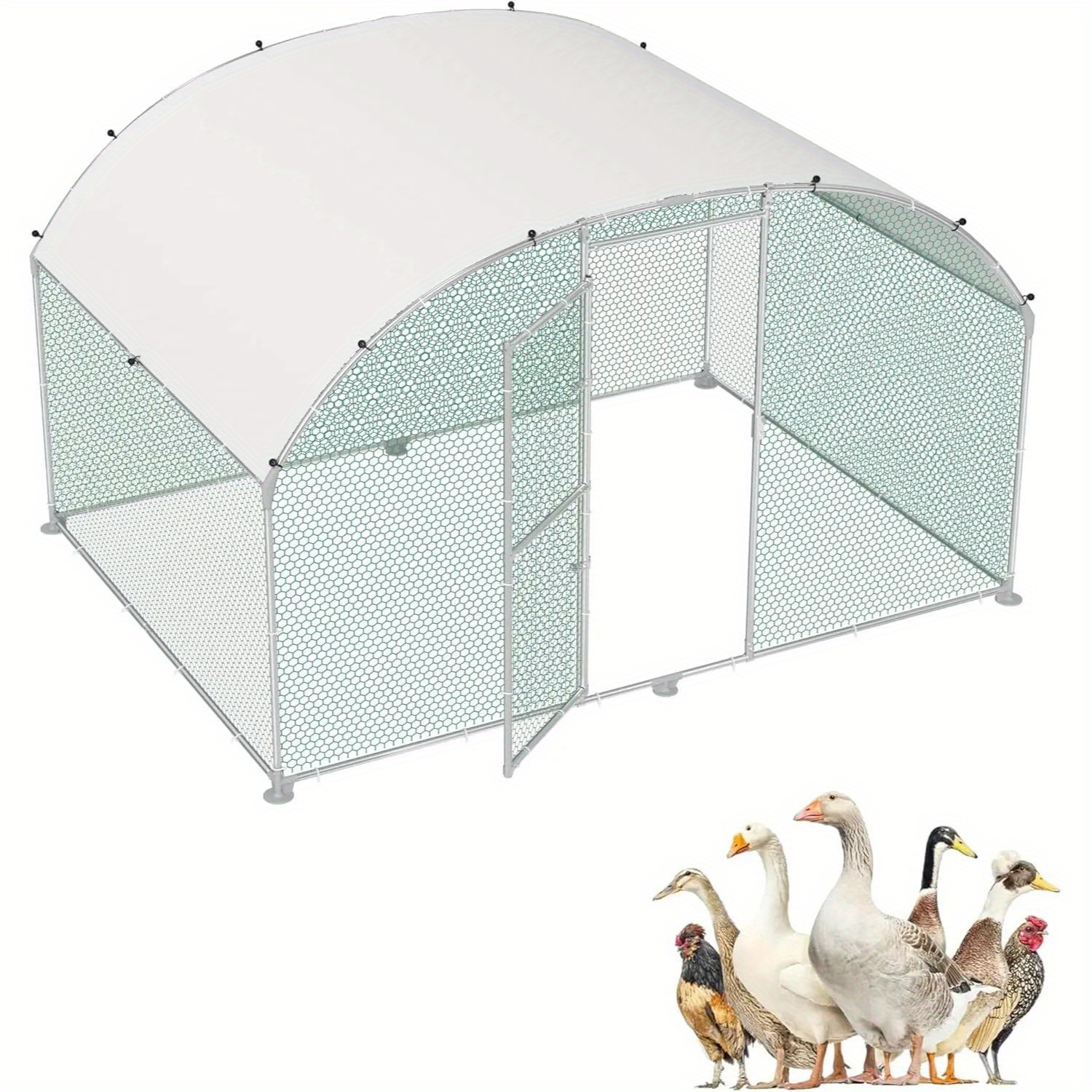 TEMU Metal Chicken Coop Ceiling Chicken Cage With Door And Latch And Pe Roof Free-range Enclosure Poultry Houses Outdoor Enclosure Free-range