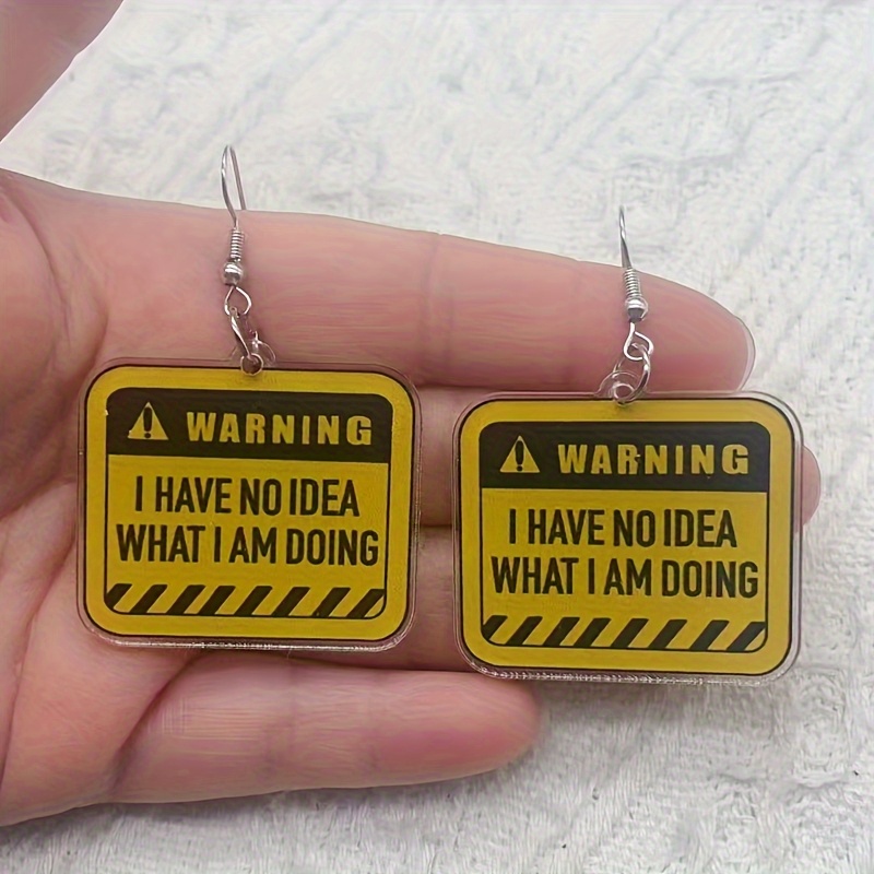 TEMU 1 Pair Funny Warning Earrings - Caution Tape-like Design With "warning I Have Doing" Text - Lightweight Everyday Or Formal Jewelry - Humorous