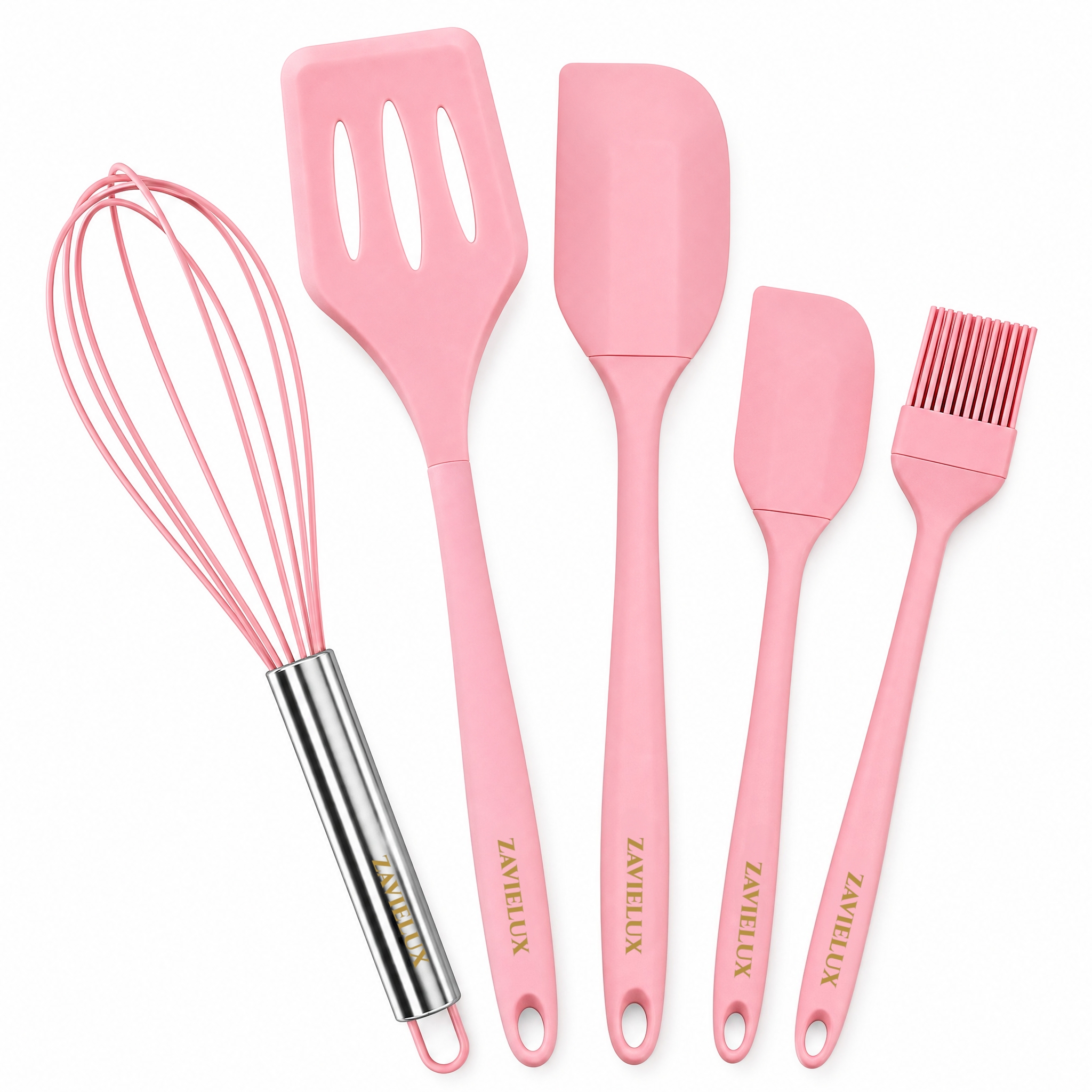 TEMU Zavielux 5pcs Macaron-colored Silicone Baking Tool Set - Heat-resistant Tools (includes Spatula, Whisk, And Oil Brush), Food-grade Kitchenware