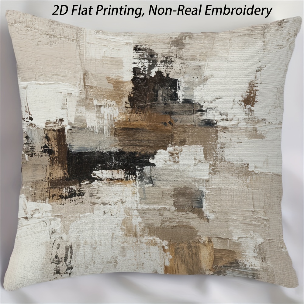 TEMU 1pc Pillowcase, Brown Cream Abstract Lines Pillow Cover - Soft Polyester Fiber Cushion Cover, Suitable For Sofa, Bed, Chair, Zipper Closure,