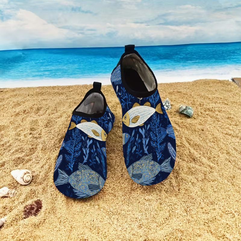 Calzado de playa con diseño de pez pintado a mano inspirado en los océanos tropicales, diseñado tanto para hombres como para mujeres. Estos zapatos de bañador antideslizantes son transpirables y de secado rápido, perfectos para recorrer ríos, zapatos para mujer