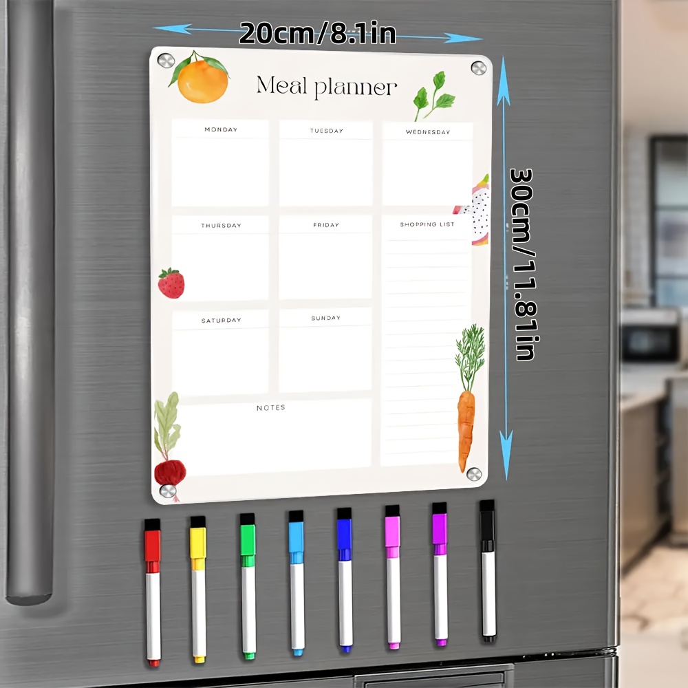 TEMU 8 X 11.8 Inches Magnetic Weekly Meal Plan Refrigerator Organizer With 8 Erasable Color Markers (random Colors), Very Suitable For Planning And