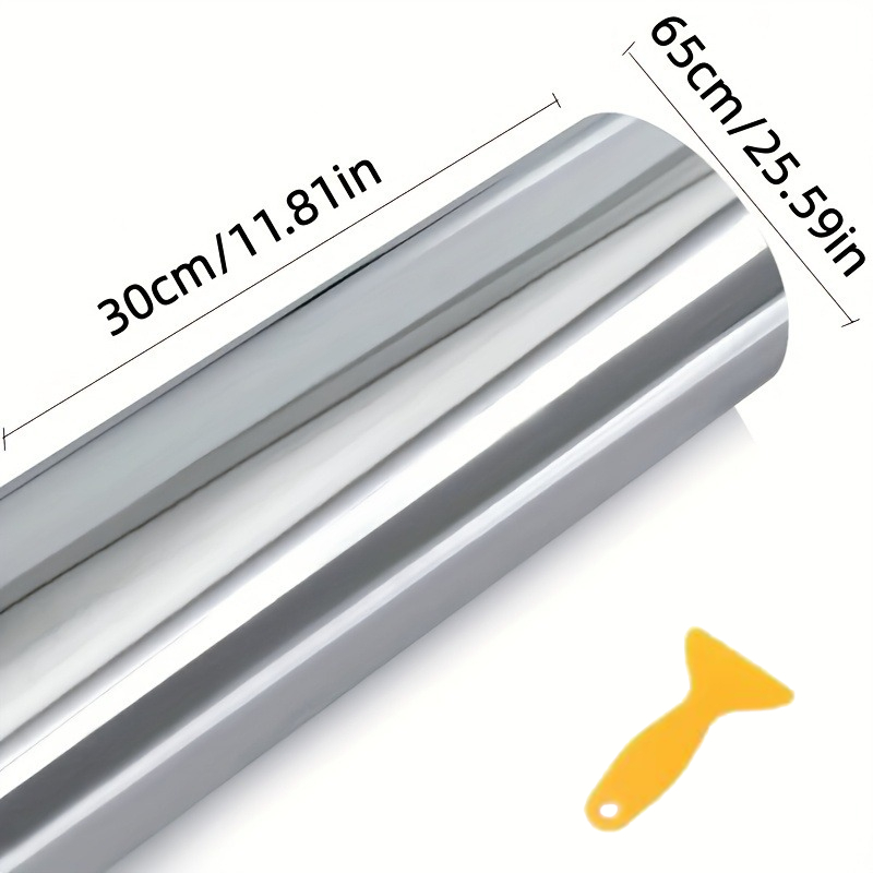 TEMU Glossy Silvery Car Vinyl Wrapping Film/ X 25./bubble-free Self-adhesive /premium Mirror Sticker/car Interior And Exterior Additions/suitable For