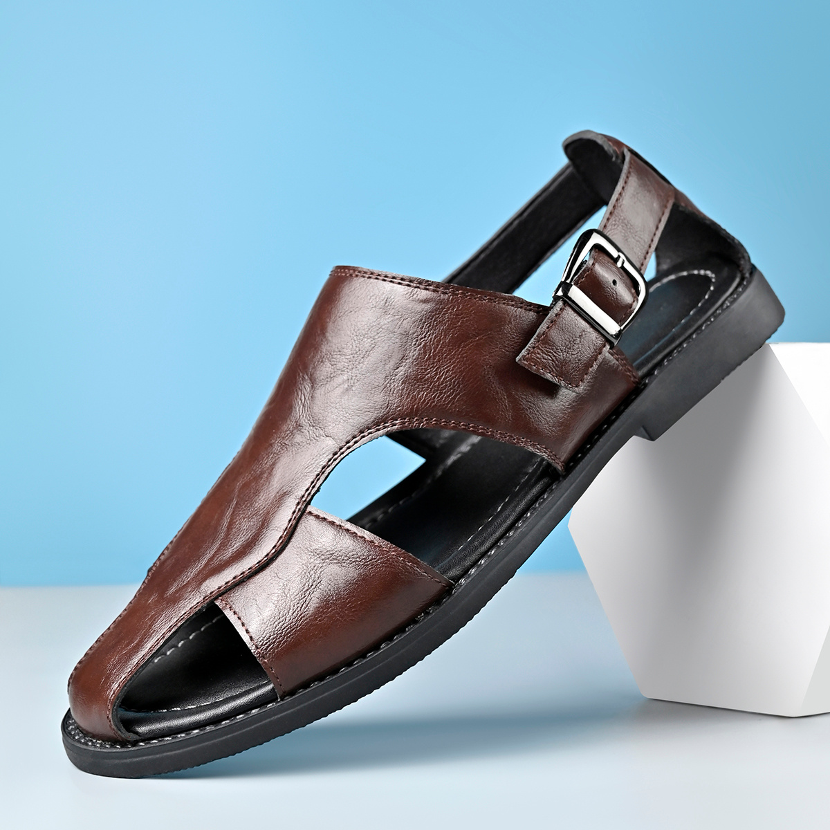 TEMU Summer 2026 's Breathable Lightweight Sandals, Slip-resistant And Comfortable Hollow For Middle-aged And Elderly, In Large Sizes, Retro Classic