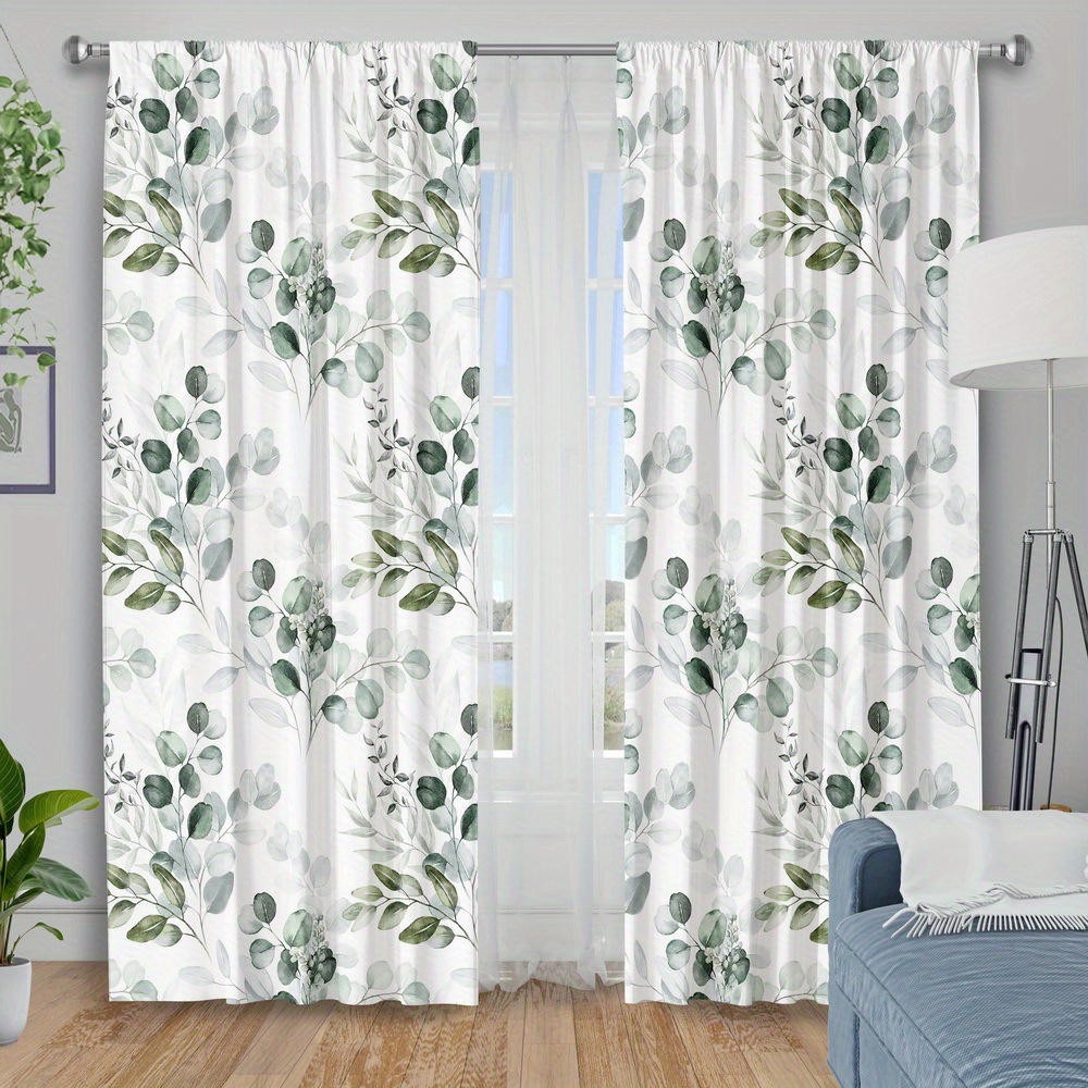 TEMU 2pcs Curtain Fabrics, Insulation Blackout Curtains For Bedroom, Plant Print, Fresh And Simple Window Products, Polyester Machine Washable,