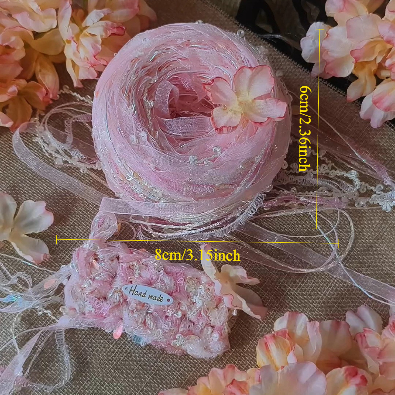 TEMU 50G 1pc Serie Rosa de Jardín Hilo Mezclado a Verano Cristal Transparente Tejido a Crochet Rosa Sueño Hilo Bolso de Tejido Coletero Decoración