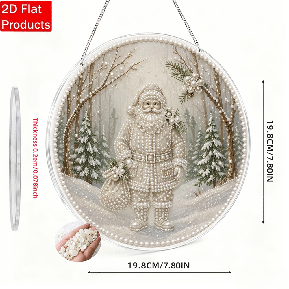TEMU 2d/flat Printing New Acrylic Pearl Drill Pendant Kit Featuring Pearl-textured Forest Santa Claus Design With Drill Tool And Pearl Drill Bag,
