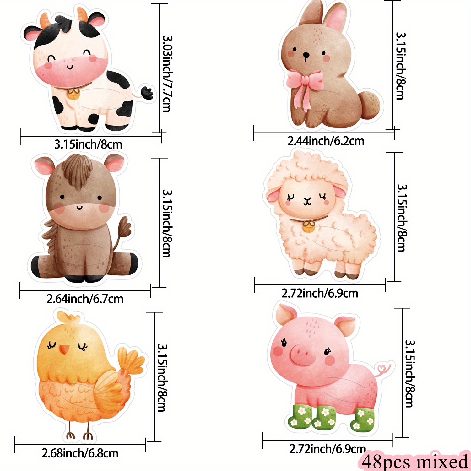 Image of 48pcs Cartoon Farm Animal Lollipop(with Packaging) Cards For Farm Animal Happy Birthday Party Candy(with Packaging) Holders Decoration Supplies ,halloween,christmas