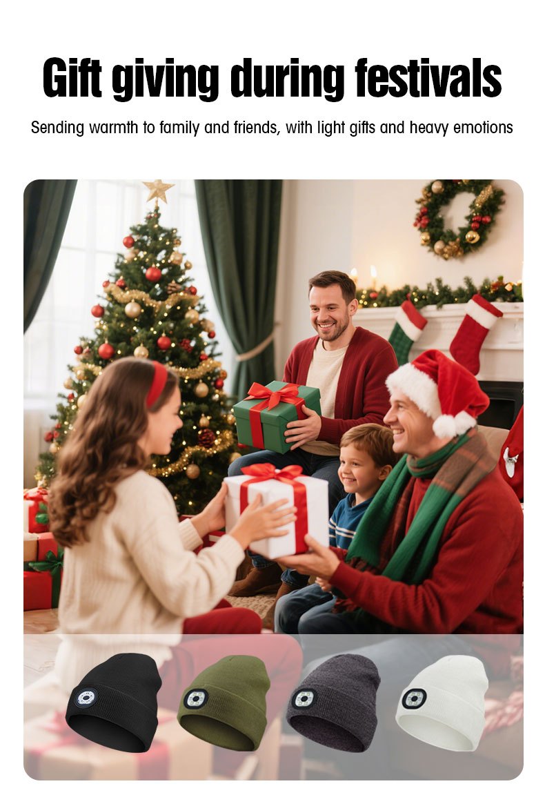 蓝牙led黑色针织帽 | 免提音乐与内置灯光 | usb-c充电冬季头套，适用于露营、慢跑、夜间安全，情人节通用礼物 商品详情 5