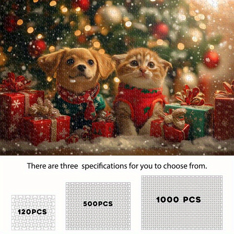 

Puzzle 120/500/1000 pièces - de Noël avec un chat et un chien sous , bois manufacturé, difficulté élevée, cadeau idéal pour les vacances, décoration essentielle pour