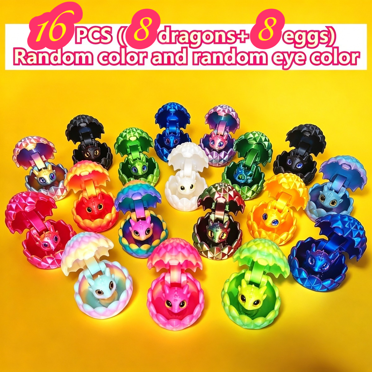 TEMU Ensemble de 16 dragons et œufs occidentaux, décorations de bureau fantastiques pour jeux, couleurs multiples, couleurs aléatoires, décorations