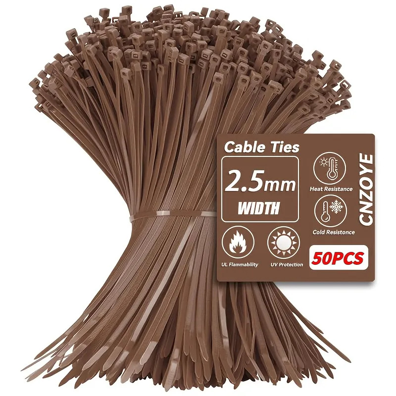 TEMU 50 pezzi stringicavo autobloccanti in nylon marrone usa e getta, stringicavo flessibili autobloccanti qualit� in nylon, materiale resistente,