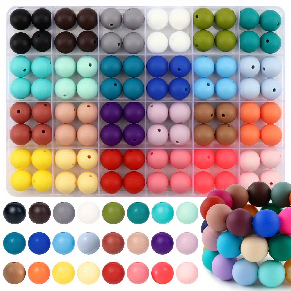 TEMU 96pcs Silicone Beads For Keychain Making Kit 24 Colors Focal Beads Rubber Round Beads Mixed Color Silicone Beads Bulk For Pens, Diy Keychain, Necklace Bracelet Making Kit, Jewelry, Art Crafts