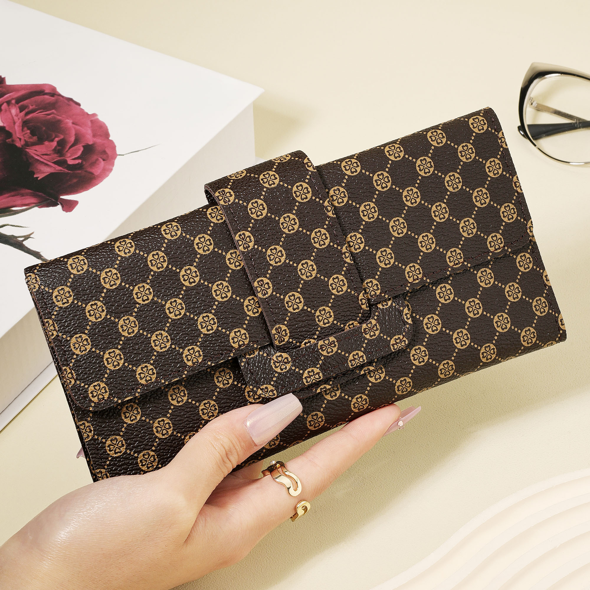 TEMU .durable Monogram Print Envelope-style Long Purse, -one Organizer For Cards & Cash