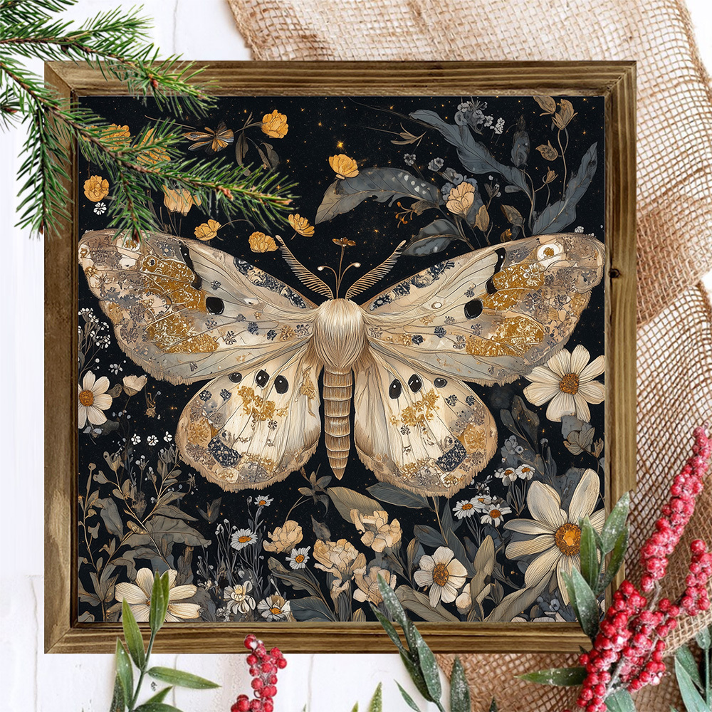 

Moth 8x8" Wooden With Frame - Decor, Farmhouse Style Holiday Plaque, Ideal Gift, , Square Shape, Christmas Theme