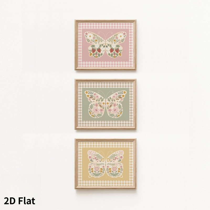 TEMU [2D ] Set de 3 pósters de mariposas florales 2D para la decoración de paredes de habitaciones de niñas, de mariposas, en sin , adecuado para