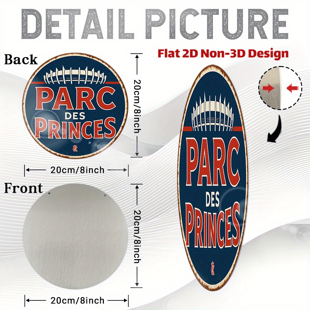 TEMU 2D Plat - 1pc Panneau Métal Français Vintage en Aluminium | 8"x8" Art Mural Rétro avec "Parc " & Design Football, Décoration Durable