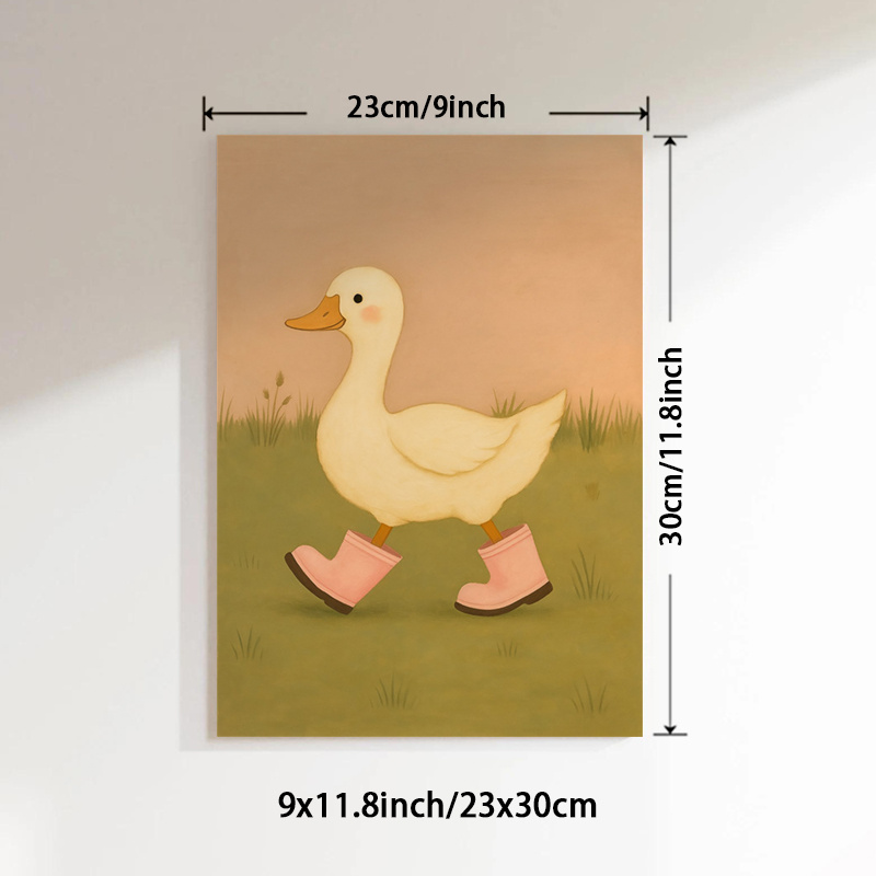 TEMU 1pc Charming Duck In Boots Canvas Art Print - Frameless, Pastel Nature Scene, & Adorable Wall Decor For Living Room, Bedroom, Or, Perfect Gift