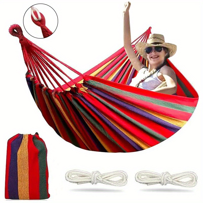 [1-Pack Heavy-Duty Hammock] 1-Pack Heavy-Duty 330lb Capacity Colorful Cloth Hammock | Durable Polyester, Tree-Friendly Straps, Portable Storage Bag, Anti-Flip, Weatherresistant, Reinforced Stitching | Outdoor, Camping, Indoor Relaxation, Camping Essential, Vibrant Design, Backyard Lounging, Stylish Lounging, Outdoor Enthusiasts