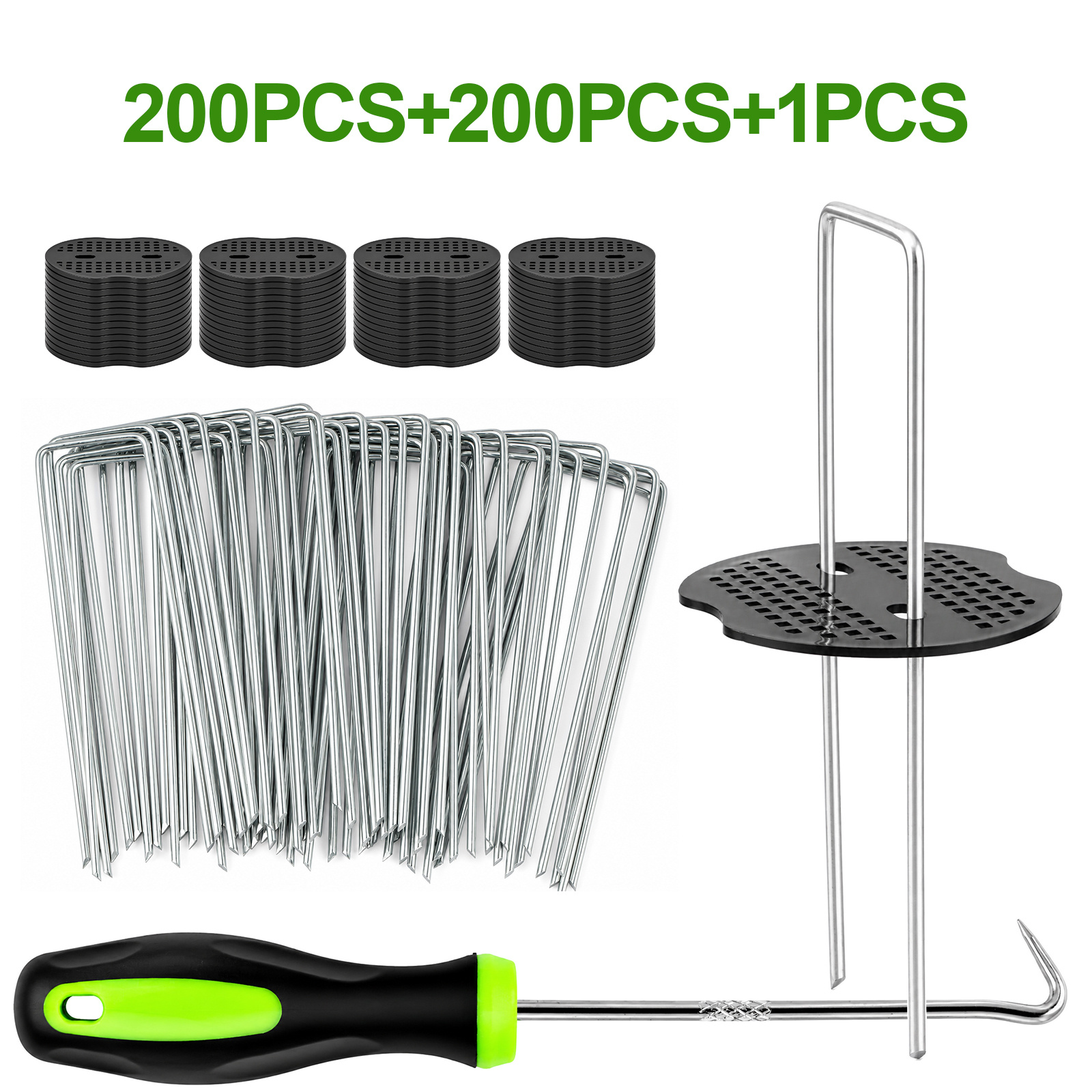 TEMU Juego de clavos de U para césped de 401 piezas, juego de fijación de para malezas con eliminación - Estacas de jardín de U, protectores y