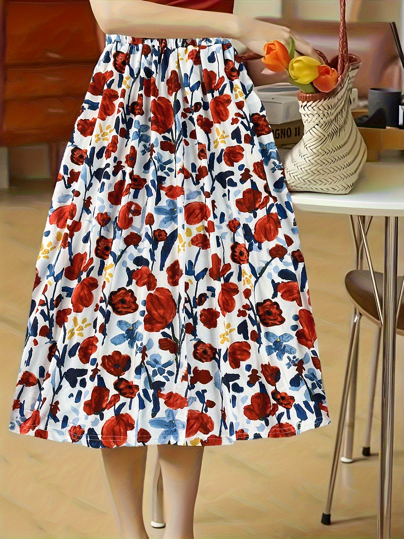 GXIPO Floal Midi Skit Fo Women Summe Comfy Tieed Elastic