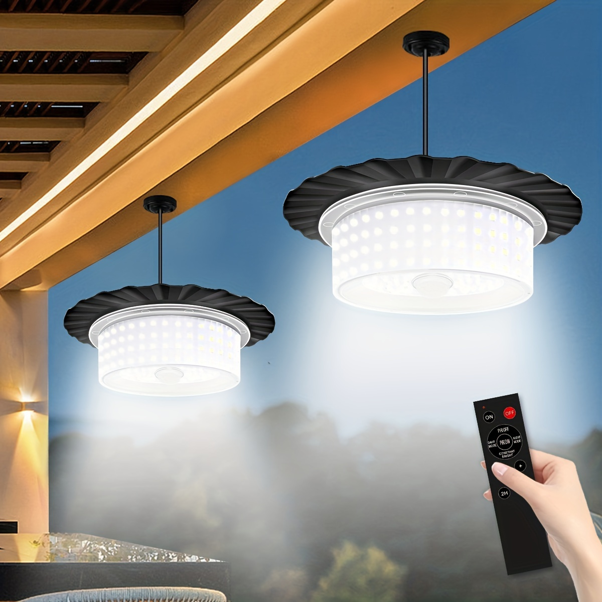 TEMU 1/2-packs Solar With Remote Control, 244 Led Solar Powered Pendant Light, Motion Sensor & Ip65, Outdoor/indoor Hanging Light With Adjustable