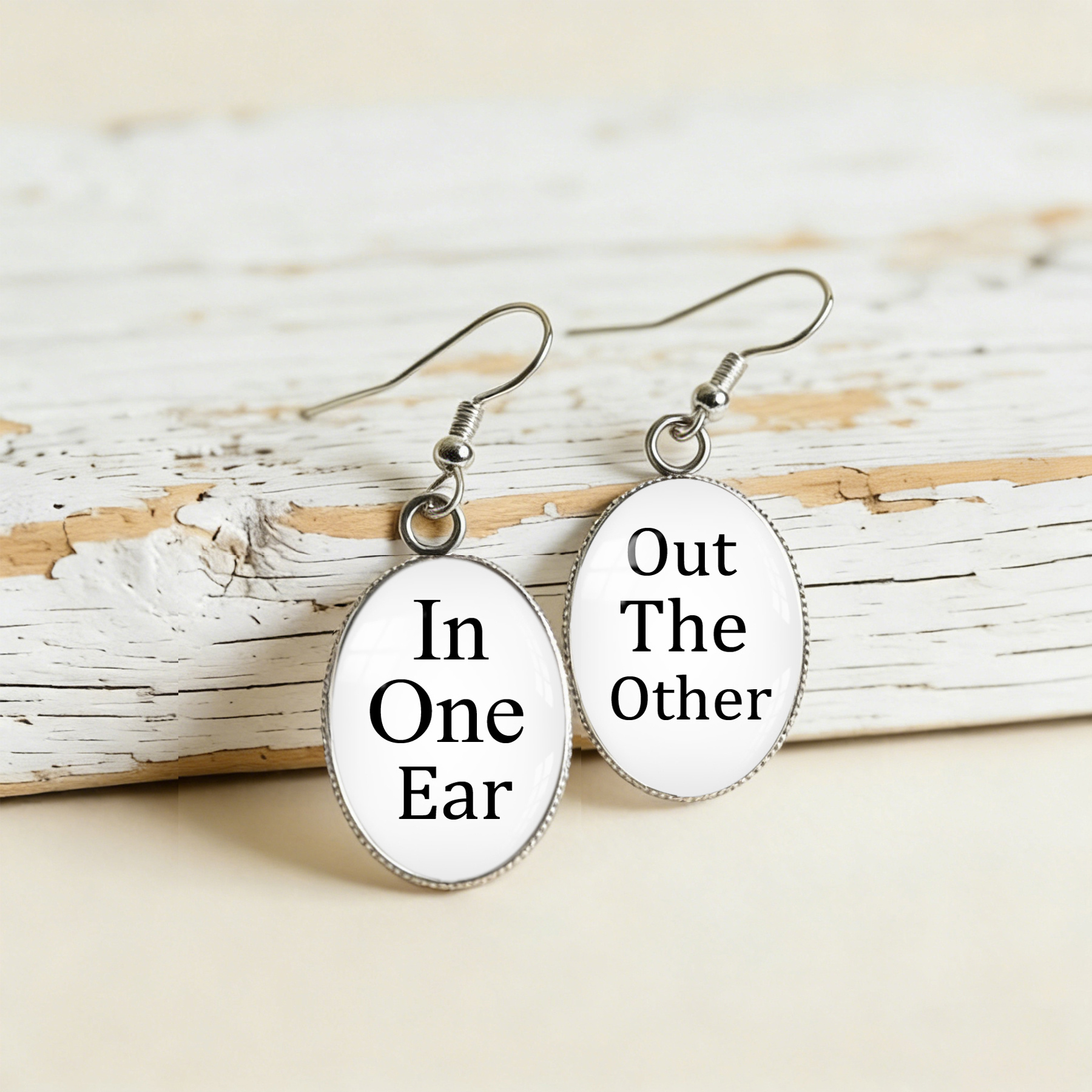 TEMU 316 Steel Earrings With Glass Cabochons That Are Hypoallergenic, Featuring A Design That Goes In 1 Ear And Out , Without Battery