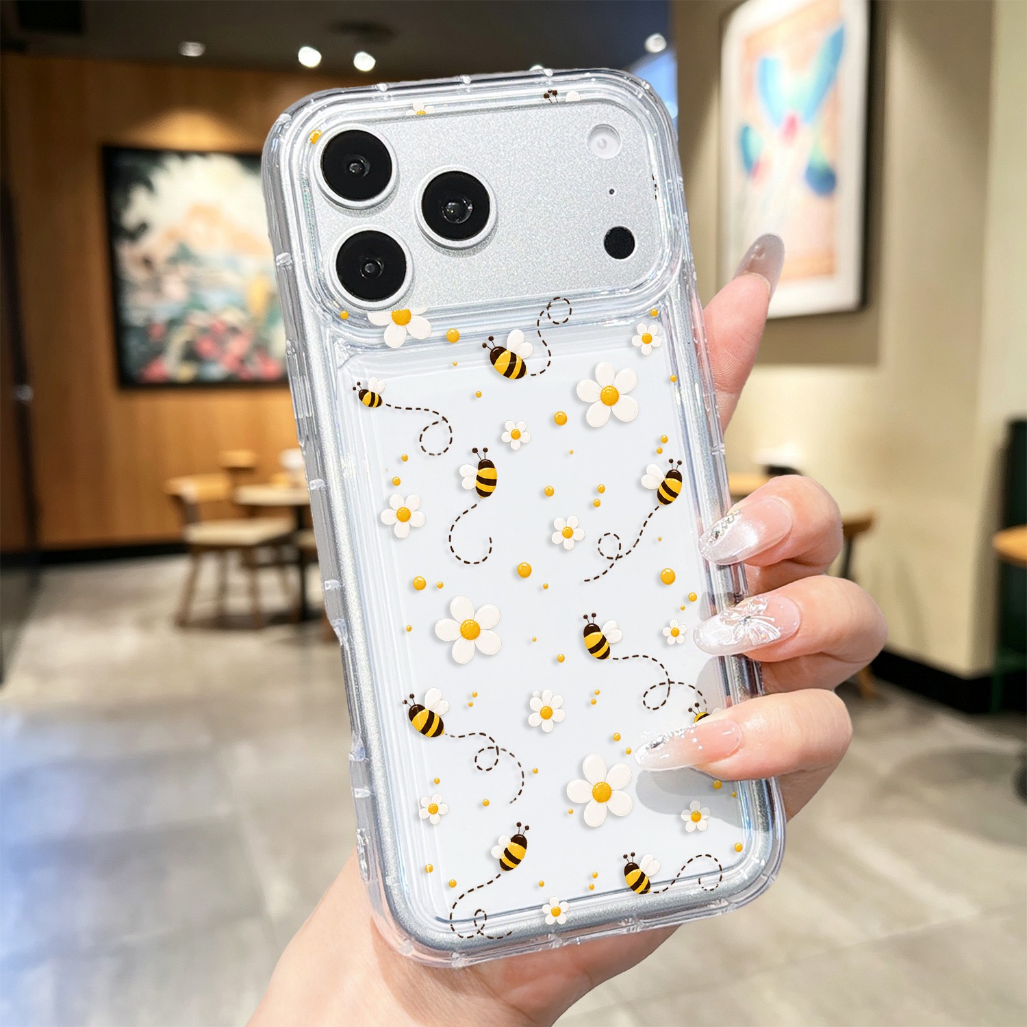 TEMU Phone Case - 1pc, Bee And Daisy Transparent Phone Case, Compatible With Iphone 18/17/16/15/14/13/12/11 Pro , Protection, Lightweight And