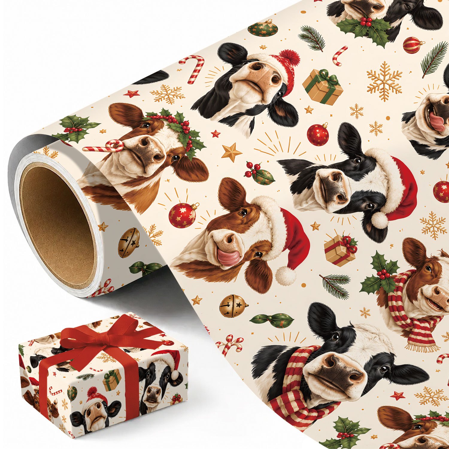 TEMU 1 Roll Funny Christmas Wrapping Paper - Xmas , Candy Cane Pattern, Designs For Holiday - Measuring 45cm X 300cm (17.7in X 118in)