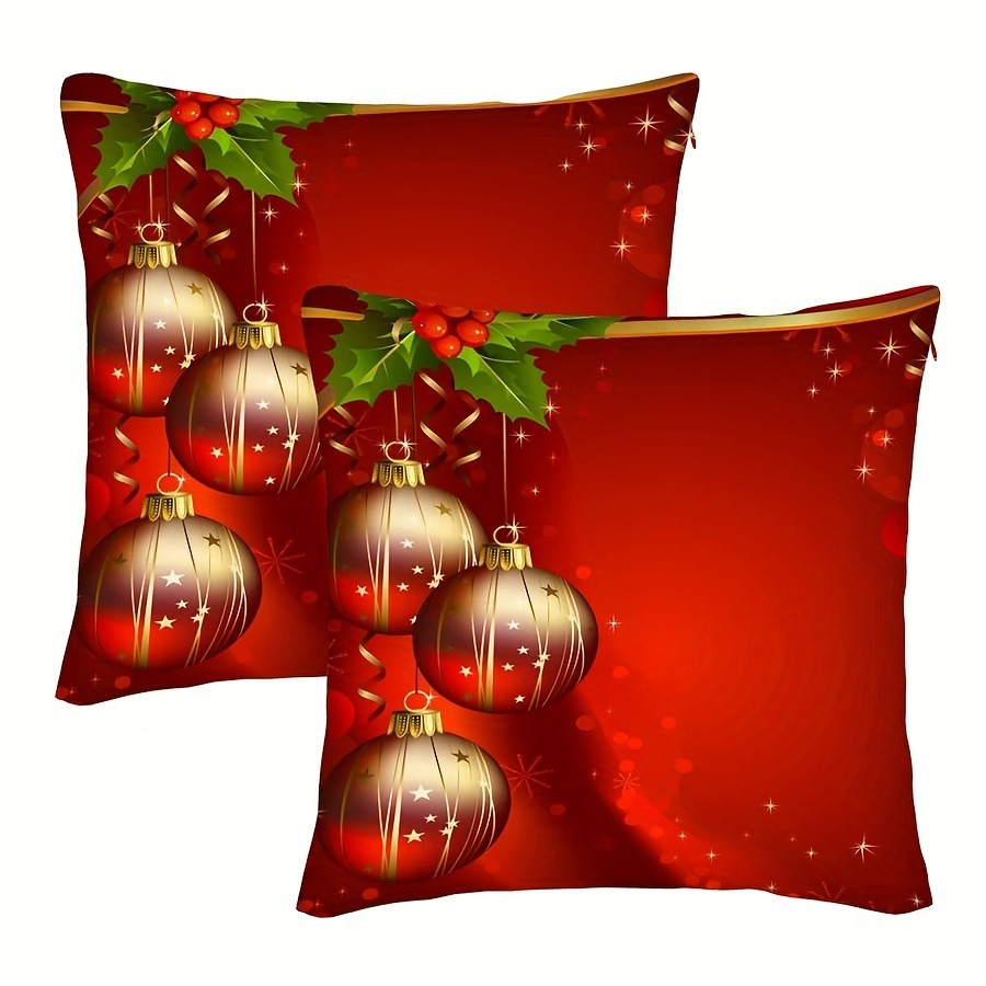 

2pcs Contemporary Style Christmas Throw Pillowcases, 16x16/ 18x18/ 20x20 Inches, Red With , Zippered Cushion Covers For Sofa, Bed, Home & Kitchen Decor, Polyester, Machine Washable