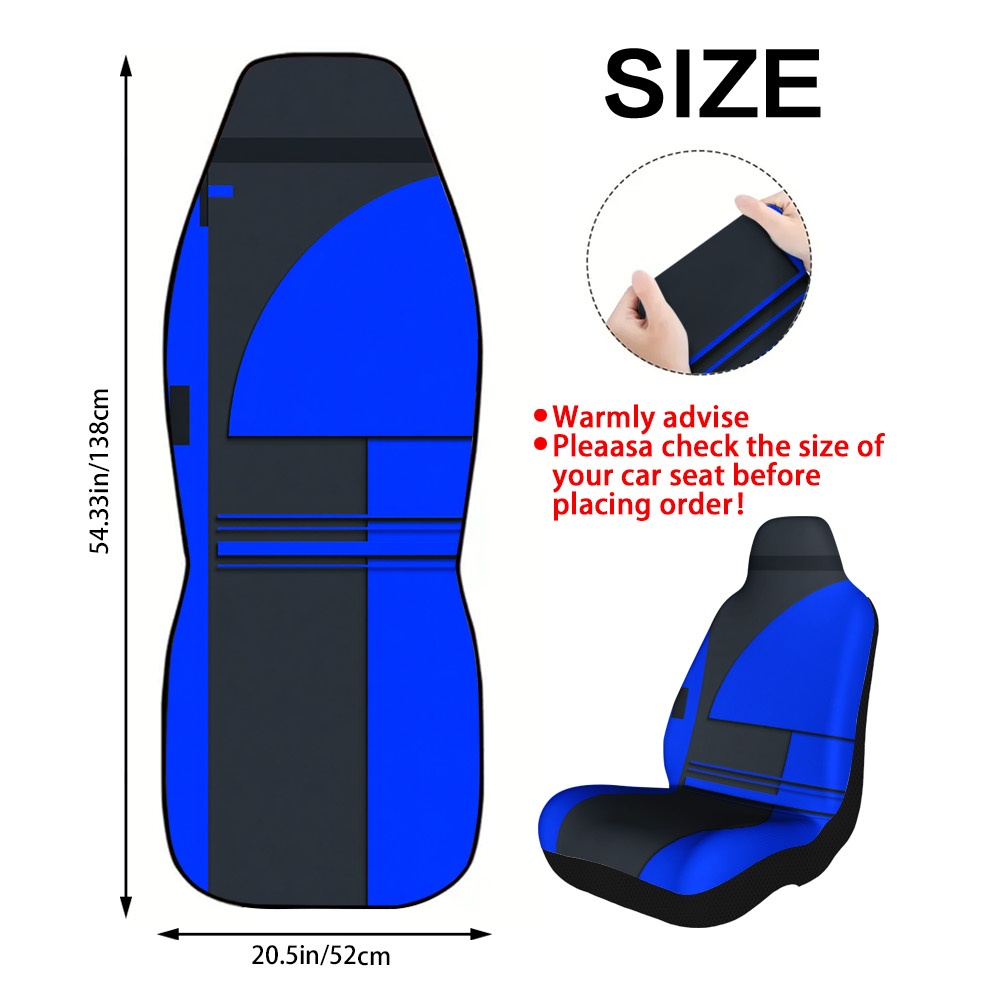 TEMU 2pcs Blue Geometric Minimalist Shapes Printed Car Seat Covers Set Fashionable Vehicle Interior Upgrade With Breathable Fabric Non-slip Auto Seat