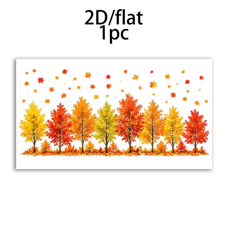 TEMU 1pc, New 2d Flat Static Window Cling, Autumn Maple Pattern, Red Yellow Falling Leaves Forest Scene, Home Ambiance Decoration, Reusable, Suitable