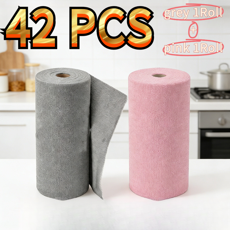 TEMU 2 Rolls Set(grey+pink) Household Kitchen Cleaning Cloth, Reusable Tearable Cloth, Multifunctional Substitute, Essential Household Stain-removing Dishwashing Cloth Alternative