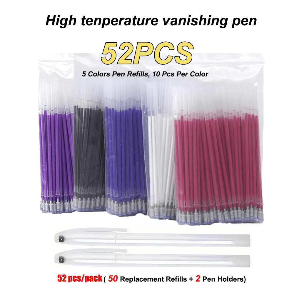 TEMU Juego de 52 bolígrafos de coser borrables con , 5 colores de recambios (Negro Azul ) Intercambiables, Total de 50 recambios y 2 cuerpos de