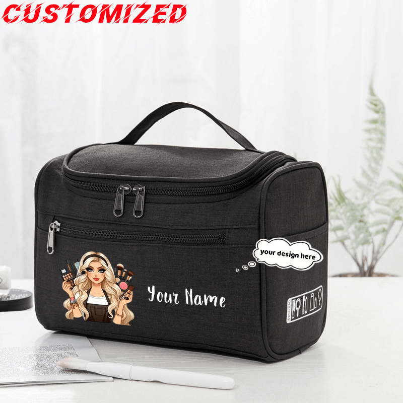 TEMU Custom Name Women's Handheld Makeup Bag, Personalized Name Hairdresser Toiletry Organizer Pouch. Cosmetic Bags With Character Prints, Ideal Gift