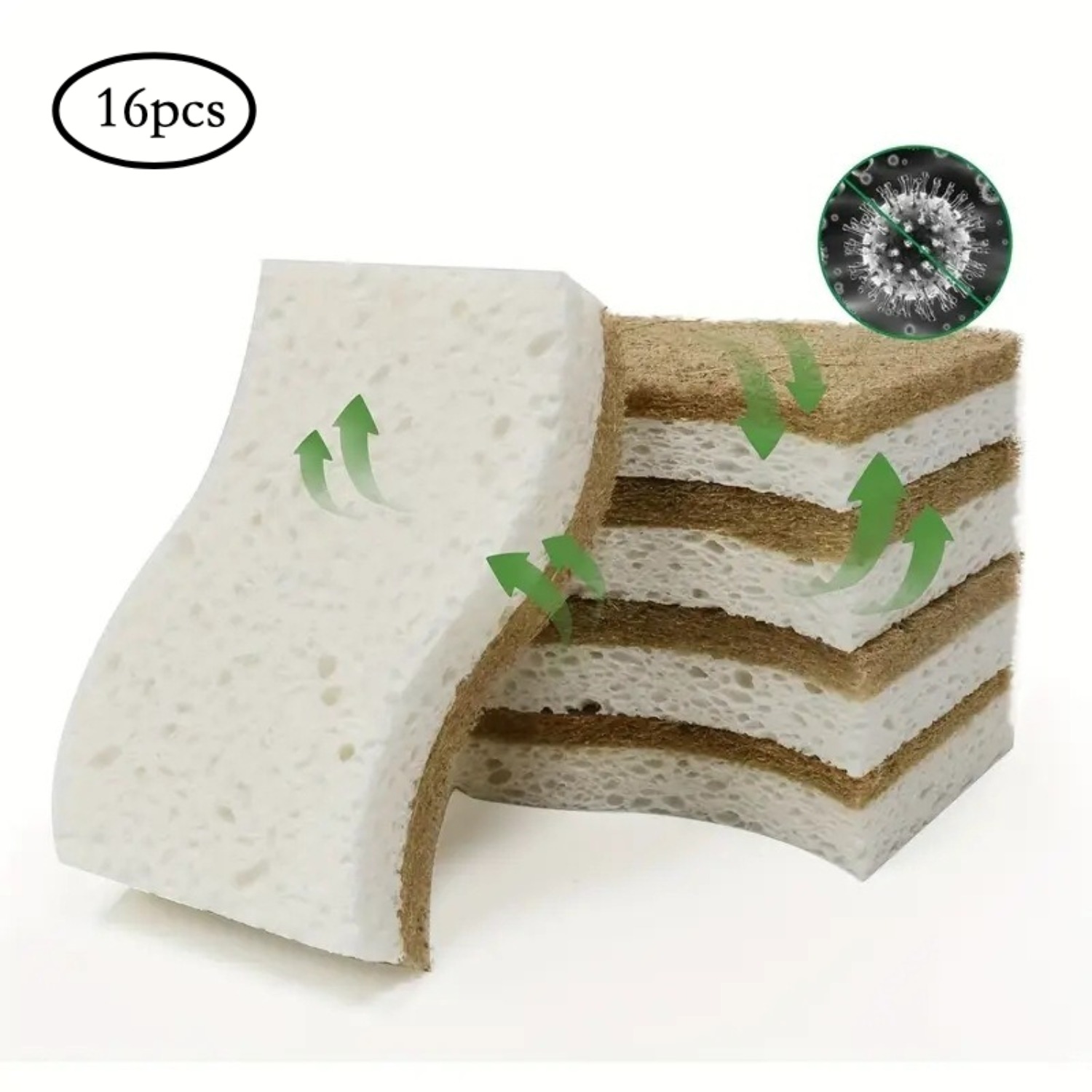 TEMU Lot de 16 éponges de cuisine naturelles - Éponge récurante en cellulose et noix de et - Éponges pour la vaisselle