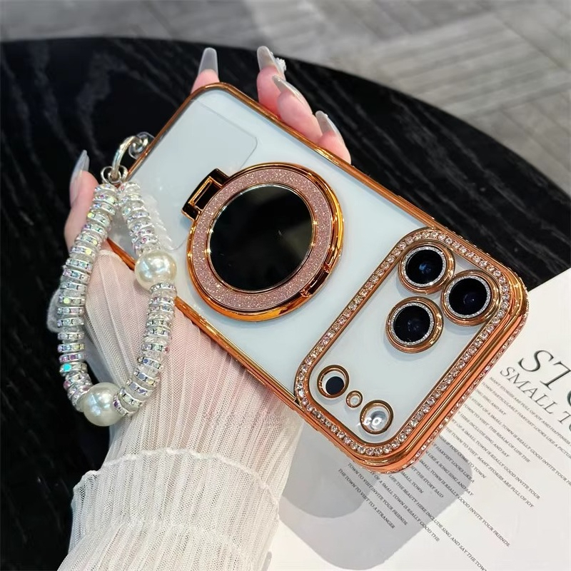 TEMU Coque de téléphone : Étui à étincelants pour Apple iPhone 17 Pro Max, Apple 16 Pro Max avec de retouche maquillage et support + bracelet,