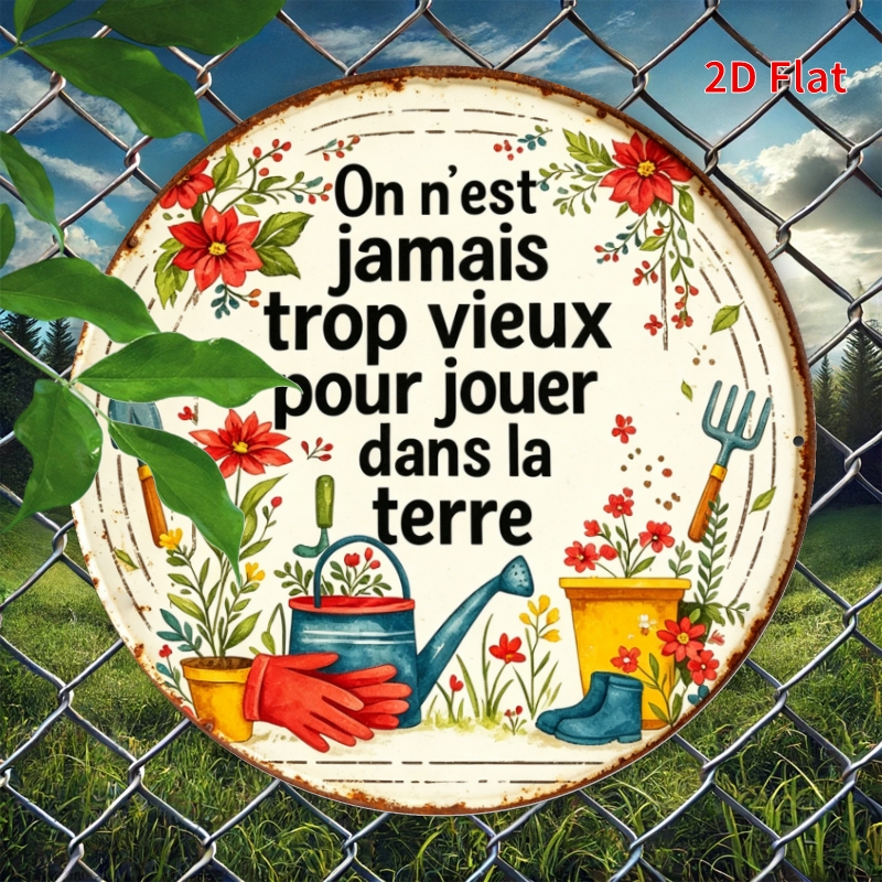 TEMU 2D Plat - Panneau Décoratif 2D Plat - [2D Plat], 1pc Panneau en Aluminium 20X20Cm : Slogan de Jardinage Français - Décorations en Aluminium