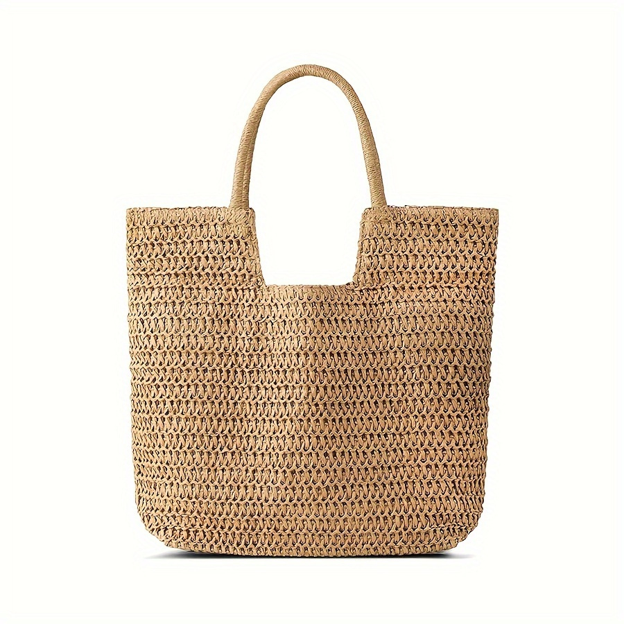 TEMU 1pc Women's Straw Woven Beach Bag Summer Woven Tote Bag Shoulder Handbag Vacation Women's Large Handbag