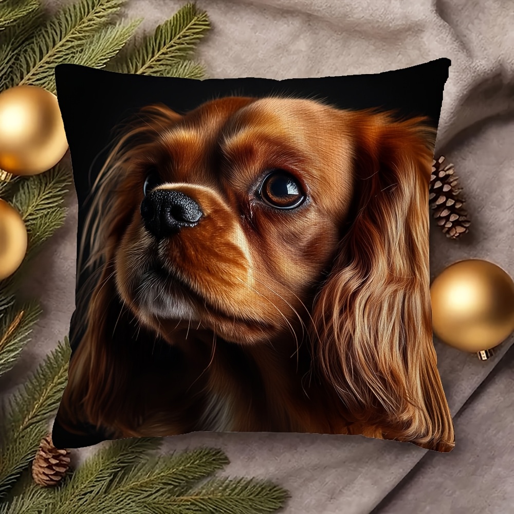 TEMU 1pc Vintage King Charles Spaniel Pillowcase, Soft And Smooth Polyester Short Plush Fabric, Single-sided Printed Pattern, Size 45*45cm, Machine