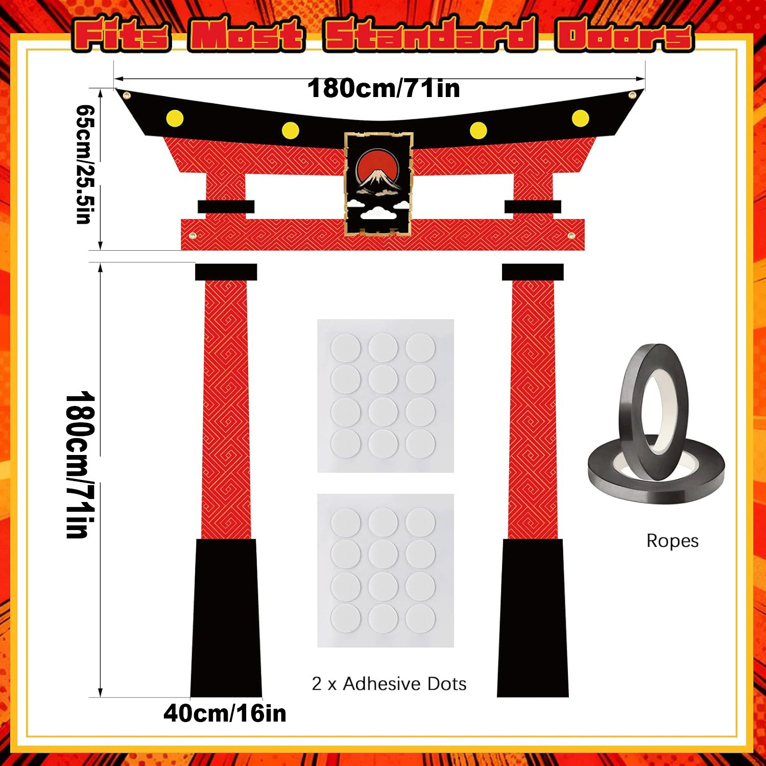 TEMU Banner 2D para puerta, accesorios planos 2D para estudio de fotografía, 3 piezas, banner de puerta Torii japonesa - 3 piezas de decoración de