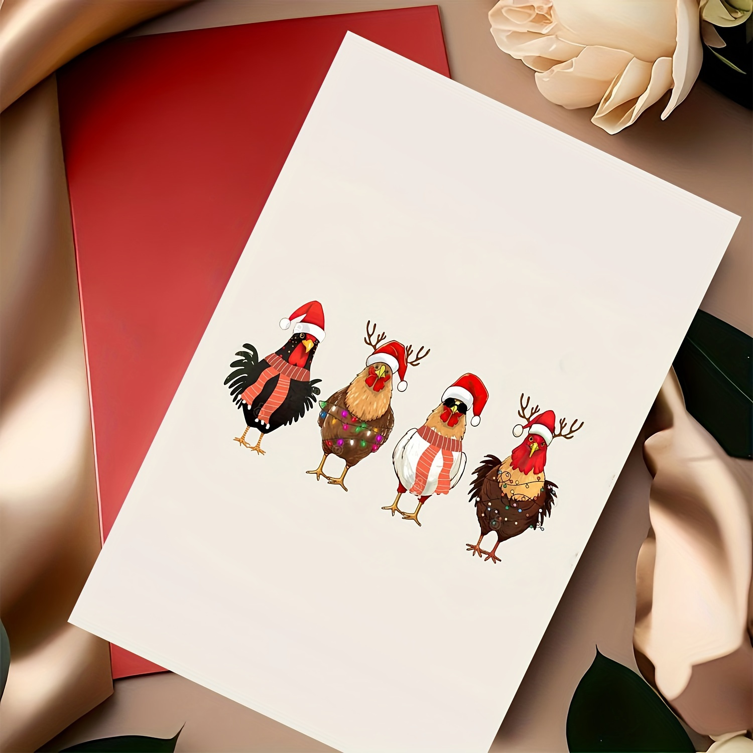 

1pc Whimsyworks Christmas Greeting Envelope, Santa Hat Poultry , Unique For Any Recipient, Personalized , Humorous To Cards